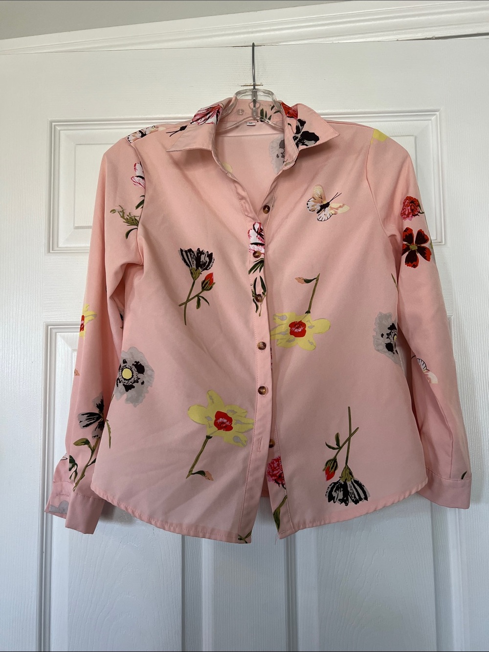 Women's Pink Floral Button-Up Shirt